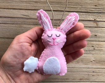 Personalized Bunny Ornament, Bunny Rabbit Ornament, Wool Felt Bunny Ornament, Easter Bunny Ornament, CUSTOM COLOR Bunny Ornament