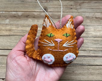 Personalized Cat Christmas Ornament, Wool Felt ORANGE CAT Custom Ornament