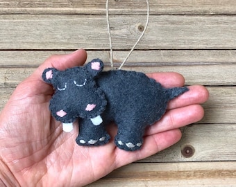 Personalized Hippo Ornament, Hippopotamus Christmas Ornament, Wool Felt Hippo Christmas Ornament, Hippopotamus Ornament