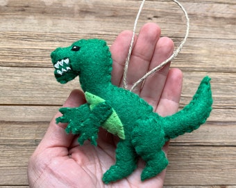 Personalized T-Rex Dinosaur Ornament, Wool Felt Dinosaur Ornament, T-Rex Christmas Ornament