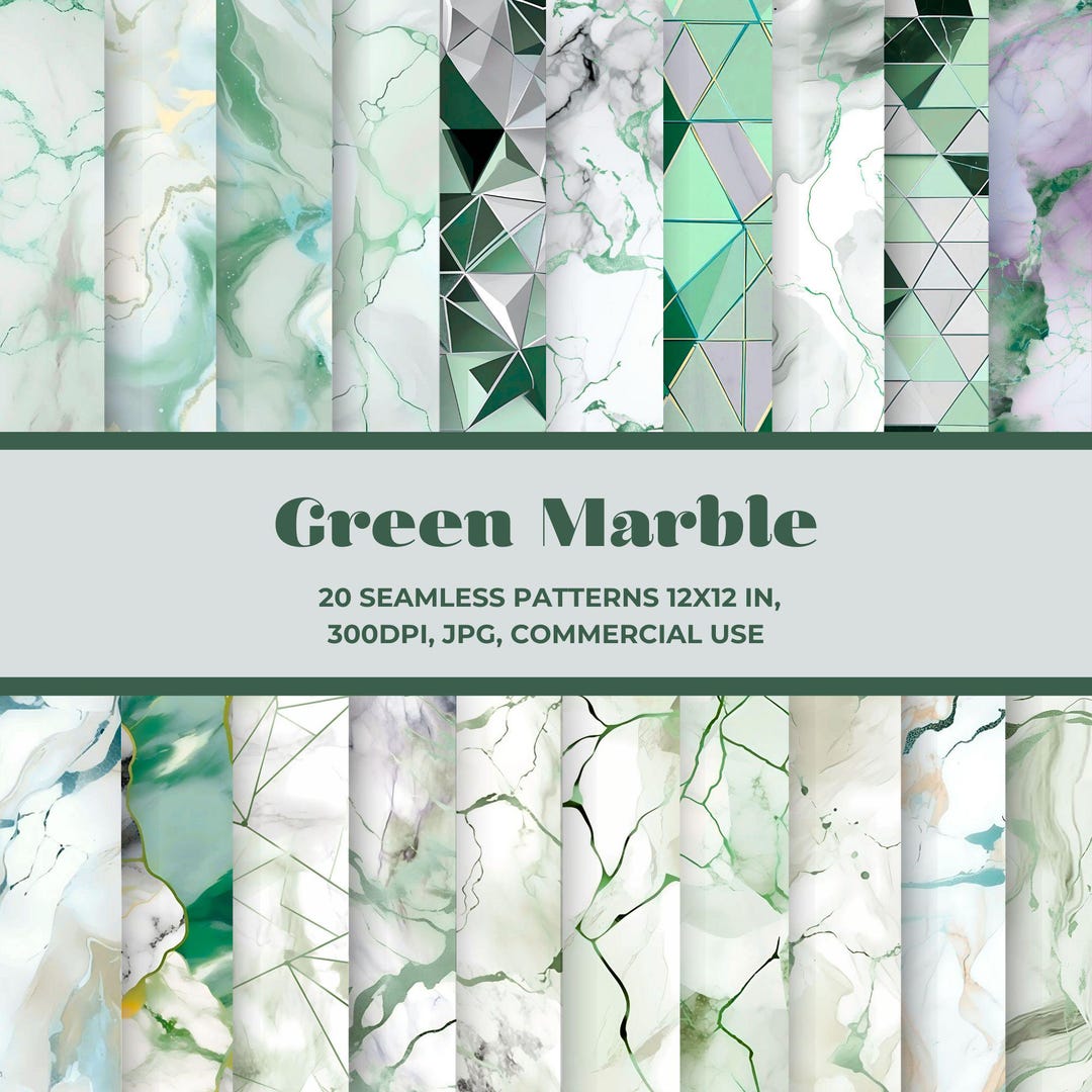 20 Green Marble Seamless Digital Paper Set – Elegant Textured ...