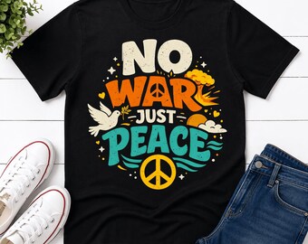 Koszulka retro No War Just Peace, koszulka z symbolem gołębicy pokoju z lat 70.