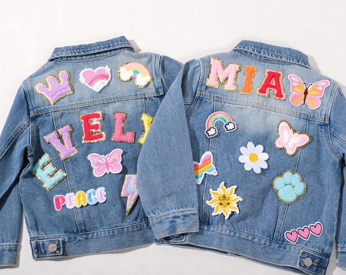 Personalized Kids Denim Jacket: Custom Name & Applique Patches
