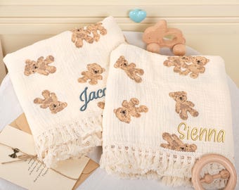 Custom Teddy Bear Blanket for Baby Shower | Personalized Gender Neutral Nursery Decor - The Cooper