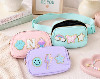 Personalized Chenille Patch Belt Bag, Custom Nylon Fanny Pack, Crossbody Waist Bag for Kids