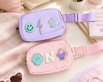 Personalised Preppy Style Kids Belt Bag, Custom Patch Crossbody Handbag