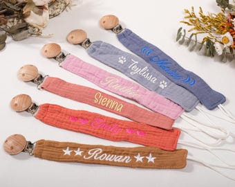 Personalized Pacifier Clip Holder / Custom Boho Pacifier Holder / Embroidered Name / Custom Baby Name / Monogrammed Baby Shower Gift