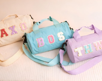 Bolsa de lona personalizada para niñas, letra de chenilla personalizada, para danza, gimnasia y porristas.