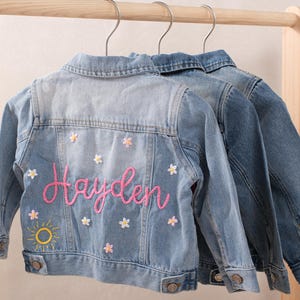 Chaqueta vaquera personalizada con nombre bordado para niños, chaqueta vaquera personalizada con nombre para niñas pequeñas, chaqueta con letras y nombre para niños, regalo de cumpleaños para niños