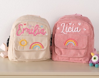 Personalized Corduroy Kid's Backpack: Embroidered Name, Mini Preschool Bag