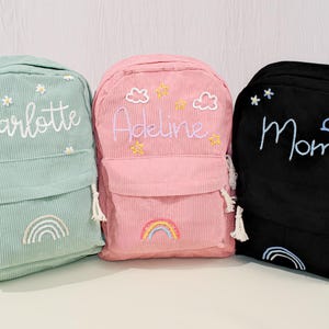 Sac à dos personnalisé en velours côtelé brodé à la main, cartable pour tout-petits avec nom, cartable personnalisé avec prénom pour enfants, cadeaux d'anniversaire pour filles garçons