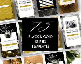 Black and Gold 75 Instagram Reel Cover Templates Canva Editable