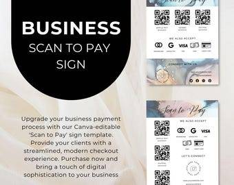 Scan to Pay Sign Business Canva Moody Blue Luxury Alcohol Ink Template Printable