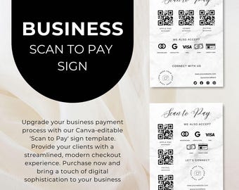 Scan to Pay Sign Business Canva White Marble Luxury Template Printable