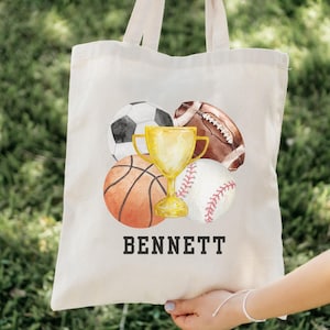 Personalized Kids Sports Bag, Custom Kids Tote, Daycare Bag for Boy, Gift for Reader, Kids Name Tote Bag, Custom Boys Name Library Bag