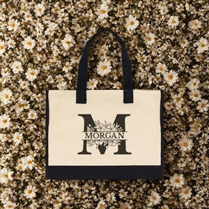 Custom Floral Monogram Tote, Bridesmaid Favor, Bridesmaid Gift Bag, Monogram Tote Bag, Floral Name Tote, Personalized Initial Tote, Monogram