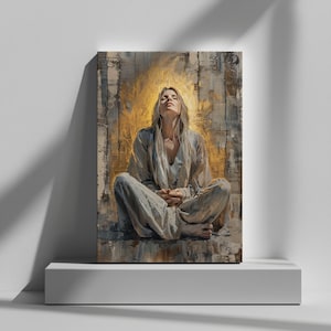 Golden Light Meditation Wall Art – Spiritual Awakening Woman Digital Print, Abstract Zen Boho Decor, Divine Feminine Energy Poster