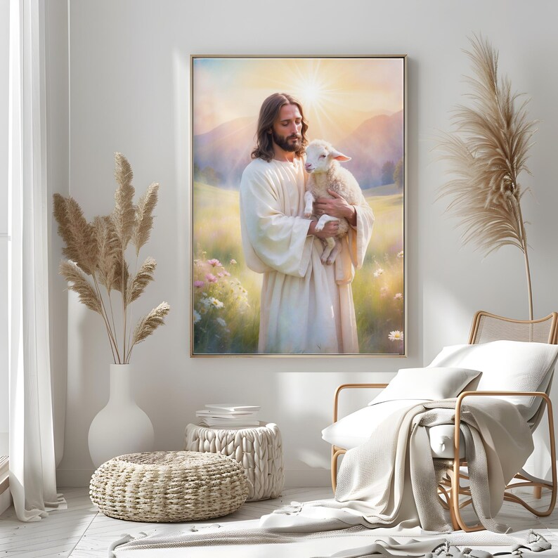 Jesus With Lamb Wall Art Set – Peaceful Christian Printables | Gentle ...