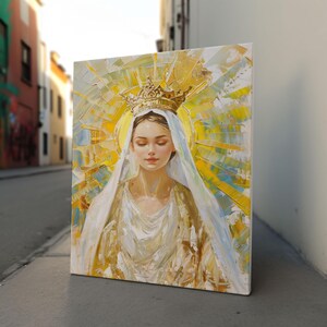 Crowned Virgin Mary – Queen of Heaven Catholic Wall Art | Golden Sacred Feminine Digital Print