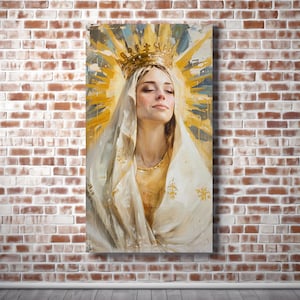 Crowned Virgin Mary – Radiant Queen of Heaven Catholic Wall Art | Divine Feminine Digital Print