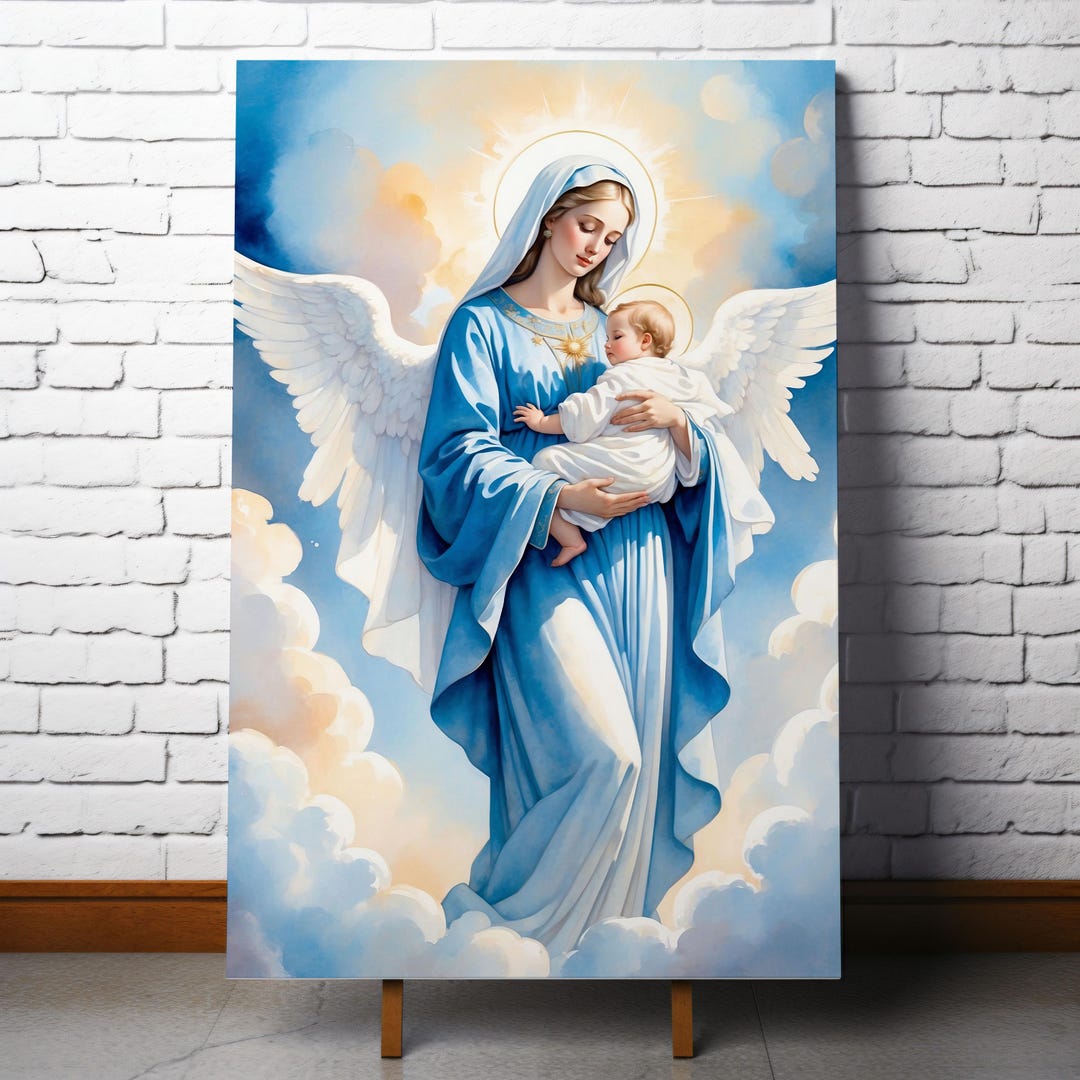 Virgin Mary and Baby Jesus Wall Art – Catholic Digital Print, Blessed ...