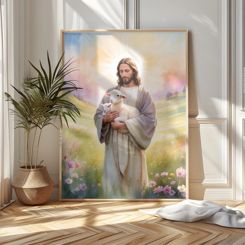 Jesus With Lamb Wall Art Set – Peaceful Christian Printables | Gentle ...