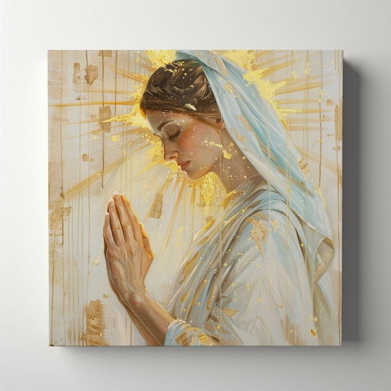 祈る聖母マリアの横顔 – 聖なるカトリックの祈りの壁アート | デジタル