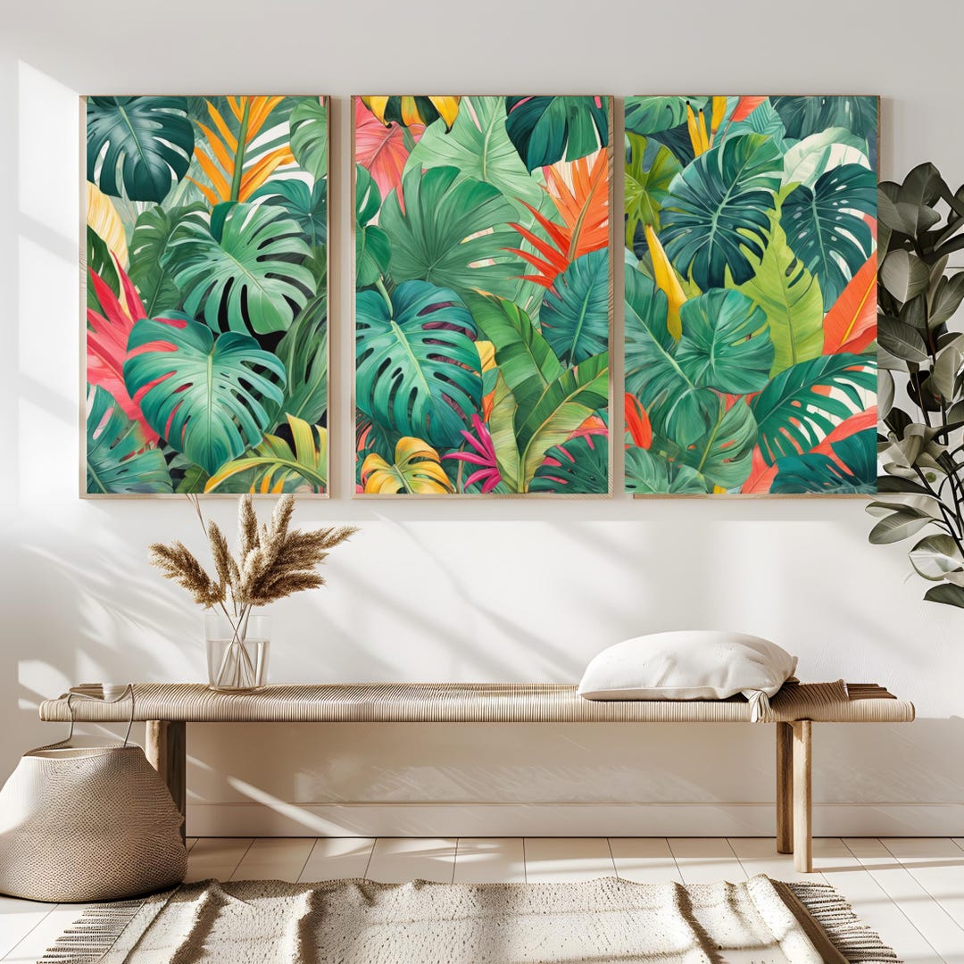 Tropical Monstera Leaf Wall Art Set – Colorful Botanical Jungle Prints ...