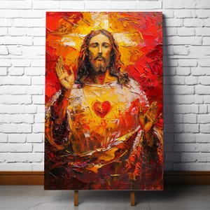 Sacred Heart of Jesus Wall Art – Bold Oil Texture Catholic Digital Download, Abstract Christian Impasto Painting, Religious Home Decor