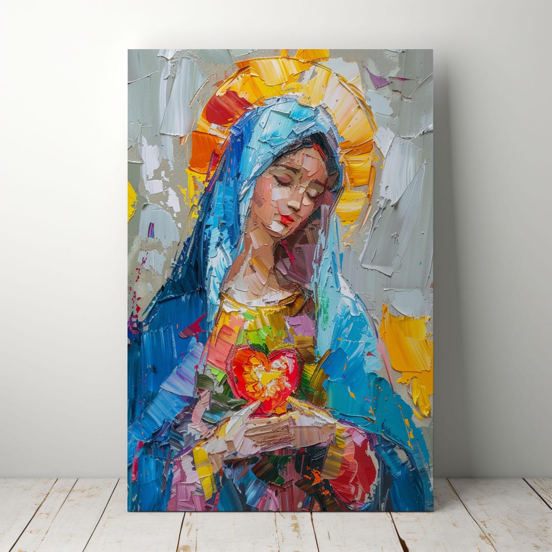 Immaculate Heart of Mary Wall Art – Colorful Impasto Catholic Digital ...