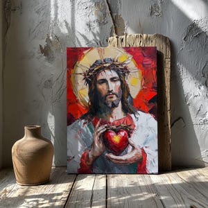 Sacred Heart of Jesus Wall Art – Oil Painting Style Catholic Digital Download, Religious Printable Decor, Christian Faith Home Artwork