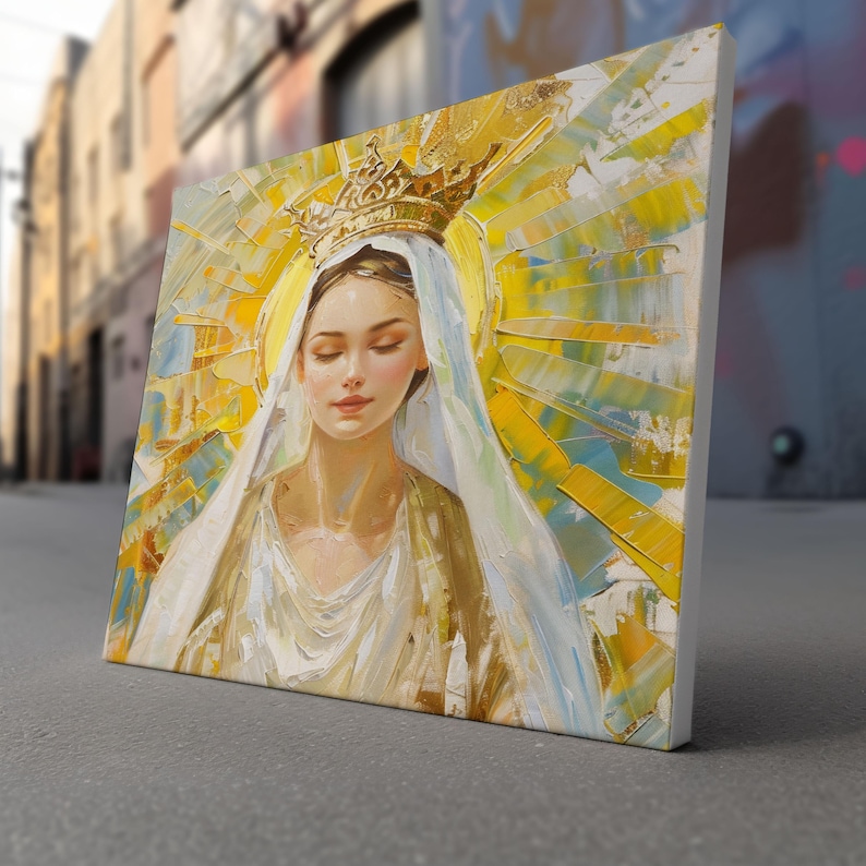 Crowned Virgin Mary – Queen of Heaven Catholic Wall Art | Golden Sacred ...