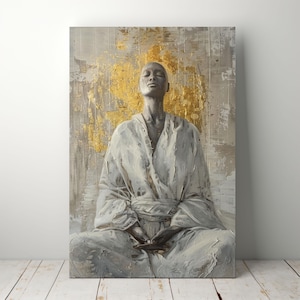 Spiritual Meditation Woman Wall Art – Black Female Golden Aura Poster, Zen Digital Download, Diversity Yoga Decor
