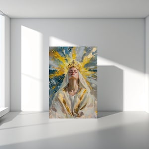 Queen of Heaven Virgin Mary – Radiant Catholic Wall Art | Divine Feminine Power Digital Print