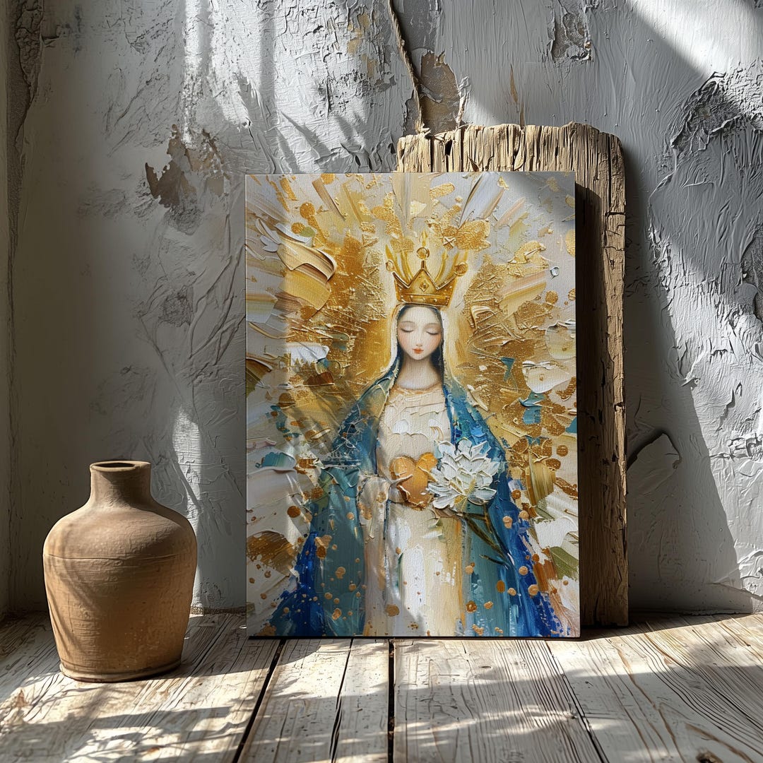 Golden Sacred Heart Virgin Mary – Crowned Catholic Queen Wall Art ...