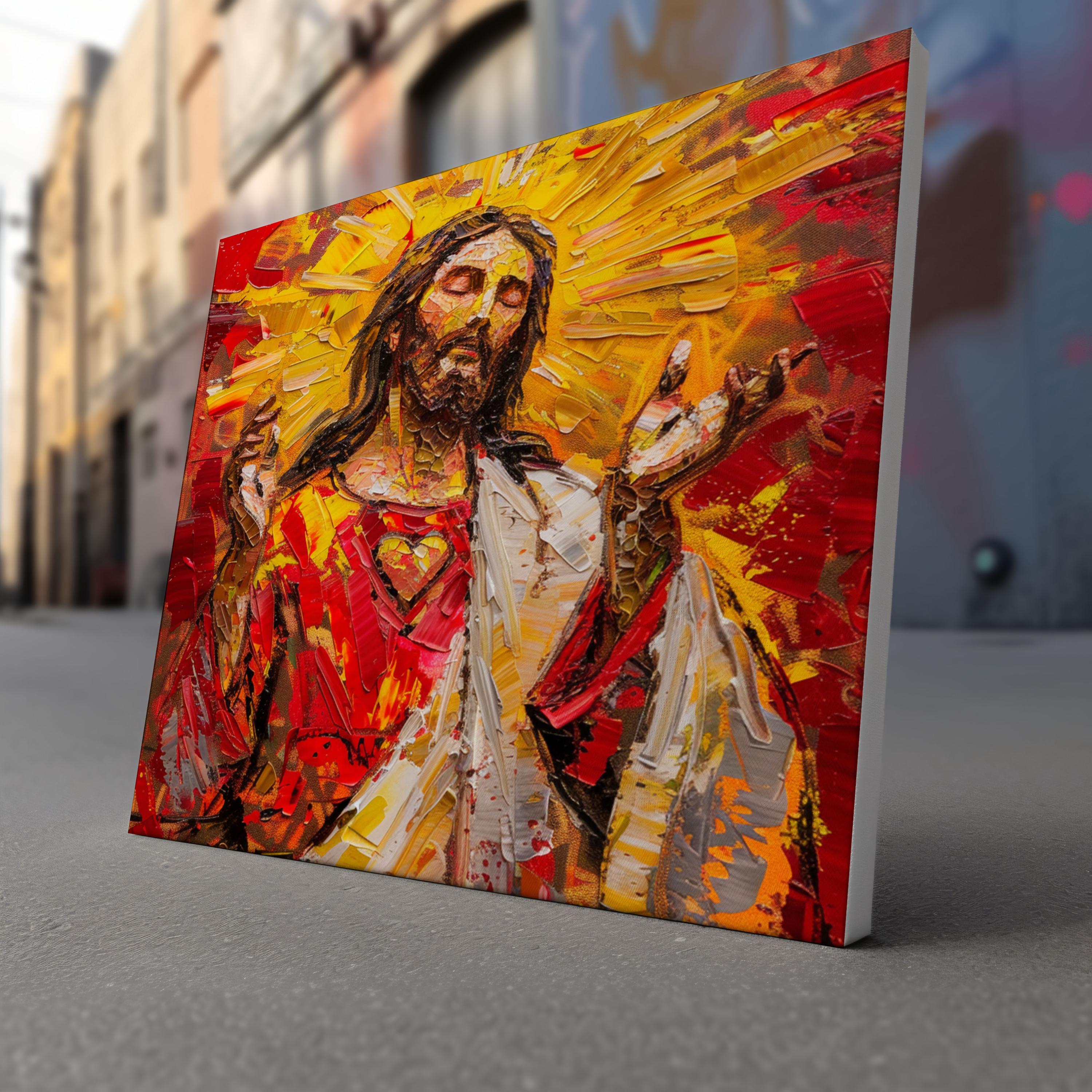 Sacred Heart of Jesus Wall Art – Abstract Impasto Catholic Painting ...