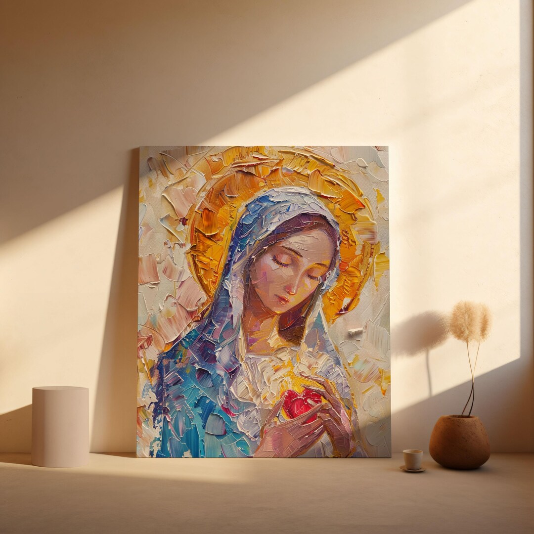 Immaculate Heart of Mary Wall Art – Catholic Impasto Oil Painting Style ...