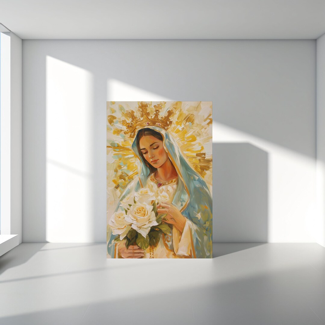 Crowned Virgin Mary Wall Art – Catholic Queen of Heaven Digital ...