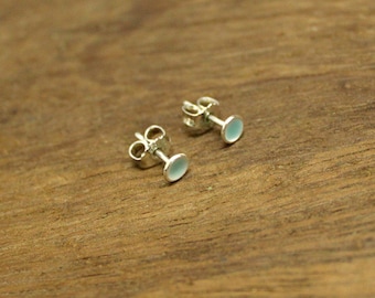 Silver Stud Earrings / Light Turquoise enameled / Round Sterling Silver Ear Studs / Fire Enamel / minimalist design / for every day