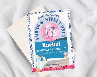 Editable Mamma Mia Birthday Invitation | Greece themed invite | Canva Template