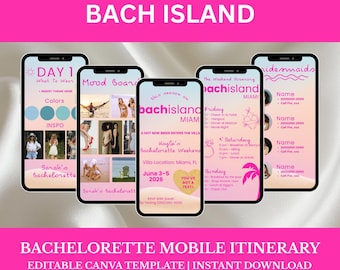 Digital Bachelorette Itinerary Template | BachIsland Themed Bachelorette | Tropical Themed Bach | Instant Download | Editable Canva Template