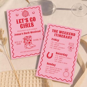Let's Go Girls Bachelorette Party Invitation Itinerary Western Last Rodeo Bachelorette Hand Drawn Nashville Bachelorette Invite
