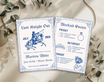 Last Knight Out Bachelorette Invitation & Itinerary, Bride Of The Realm Medieval Bridal Shower Invite, Renaissance Fantasy Bach Hen Party