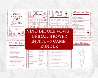 Editable Wine Bridal Shower Invitation and Games Bundle: Vino Before Vows Theme (Printable Template)