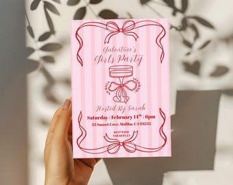 Editable Galentine's Day Invitation, Girls Night Party Invite, Valentine's Day, Hand Drawn Design, Bow Coquette Theme