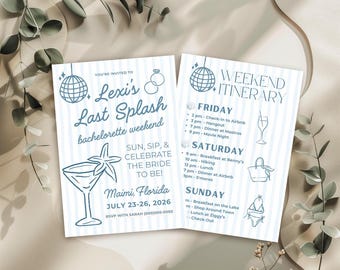 Last Splash Bachelorette, Coastal Bach Invite and Itinerary, Last Splash Party, Girls Trip Weekend, Ocean themed Party, Tropical Bach
