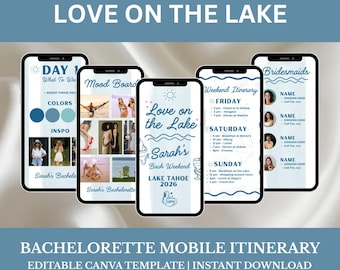 Digital Bachelorette Itinerary Template | Love on the Lake Themed Bachelorette | Lake Camp Themed Bach | Instant Download | Editable Canva