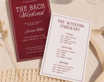 Burgundy Bachelorette Weekend Itinerary Template, Old Money Girls Trip Invite, Elegant Bridal Party Schedule, Editable Canva Design