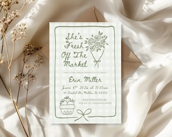 Fresh off the Market Bridal Shower Invitation and Phone Template, Farmers Market Invite, Spring Flower Bridal Brunch, Canva Digital Download