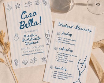 Editable Ciao Bella Bachelorette Invitation and Itinerary | Italian Girls Trip Canva Template | Instant Download